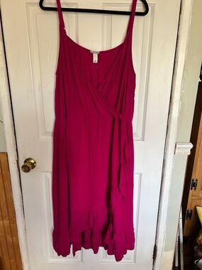💐AVA&VIV💐Fuchsia Wrap-Style Midi Dress